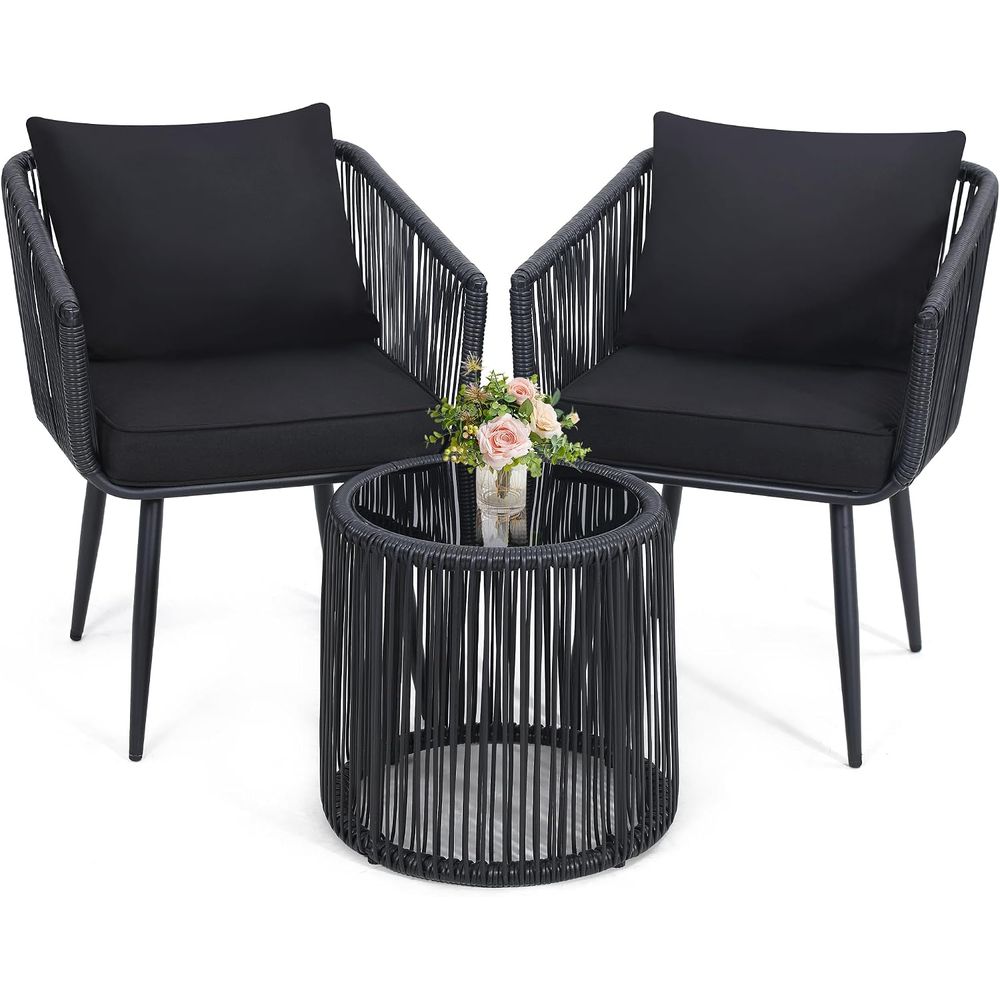 Bistro Table Set - 3-Piece Patio Rattan Bistro Contion Set,