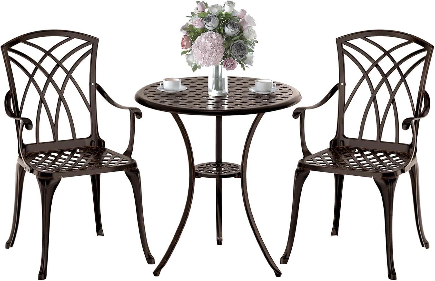 Bistro Table Set - Bronze cast aluminum 3-piece rustproof bistro