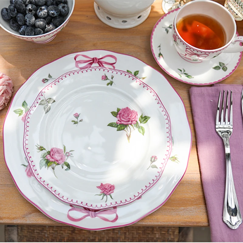 Bistro Table Set - French Rose Cutlery Bone China Bowl