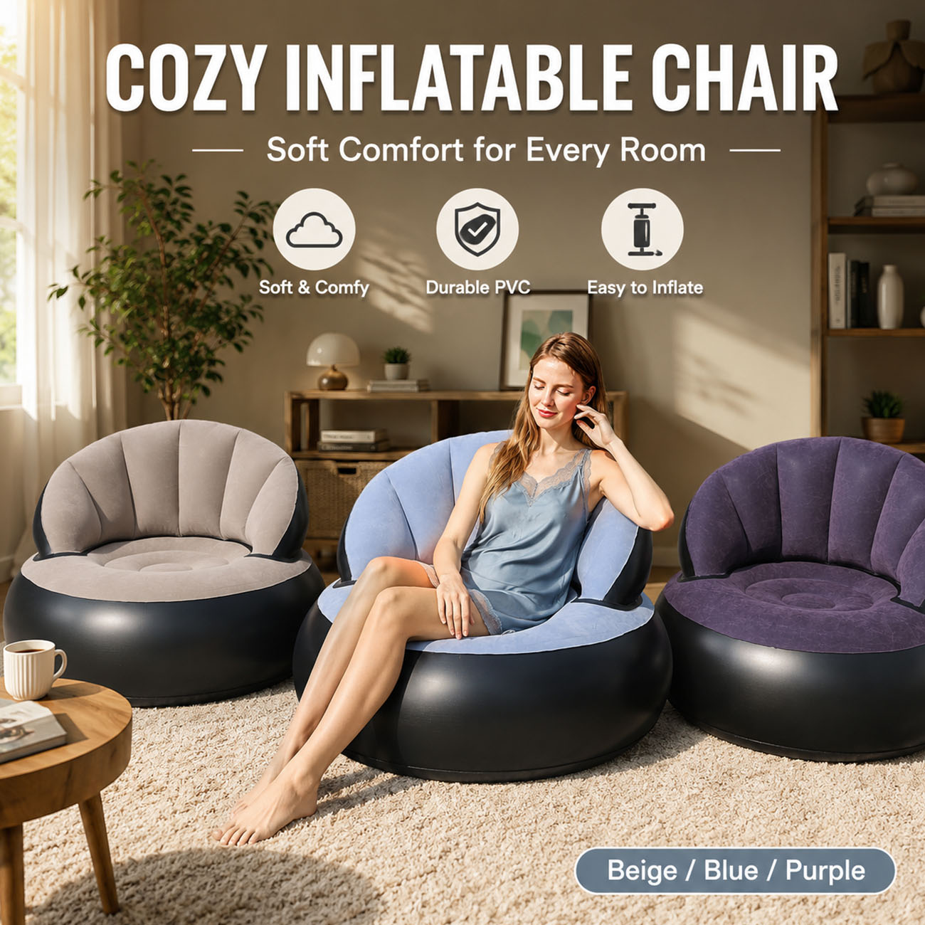 Outdoor Furniture Arhaus - Inflatable Chair for Adults, Flocking Comfortable