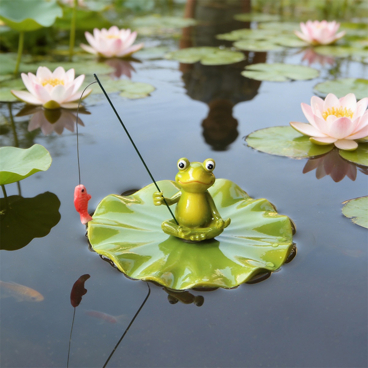 Floating Lotus Leaf Frog Statu - Outdoor Furniture Resin review and price