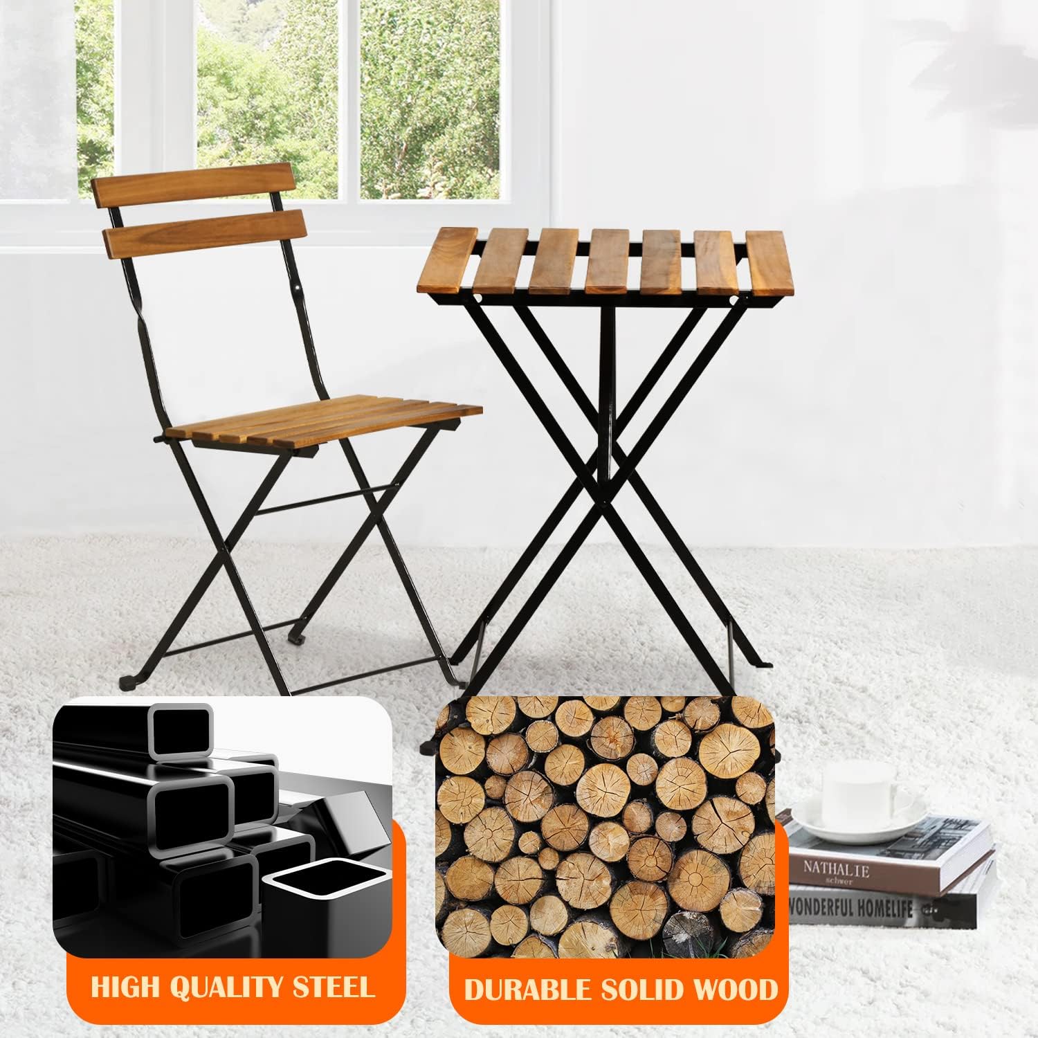 Natural wood 3-piece folding p - Bistro Table Set review and price